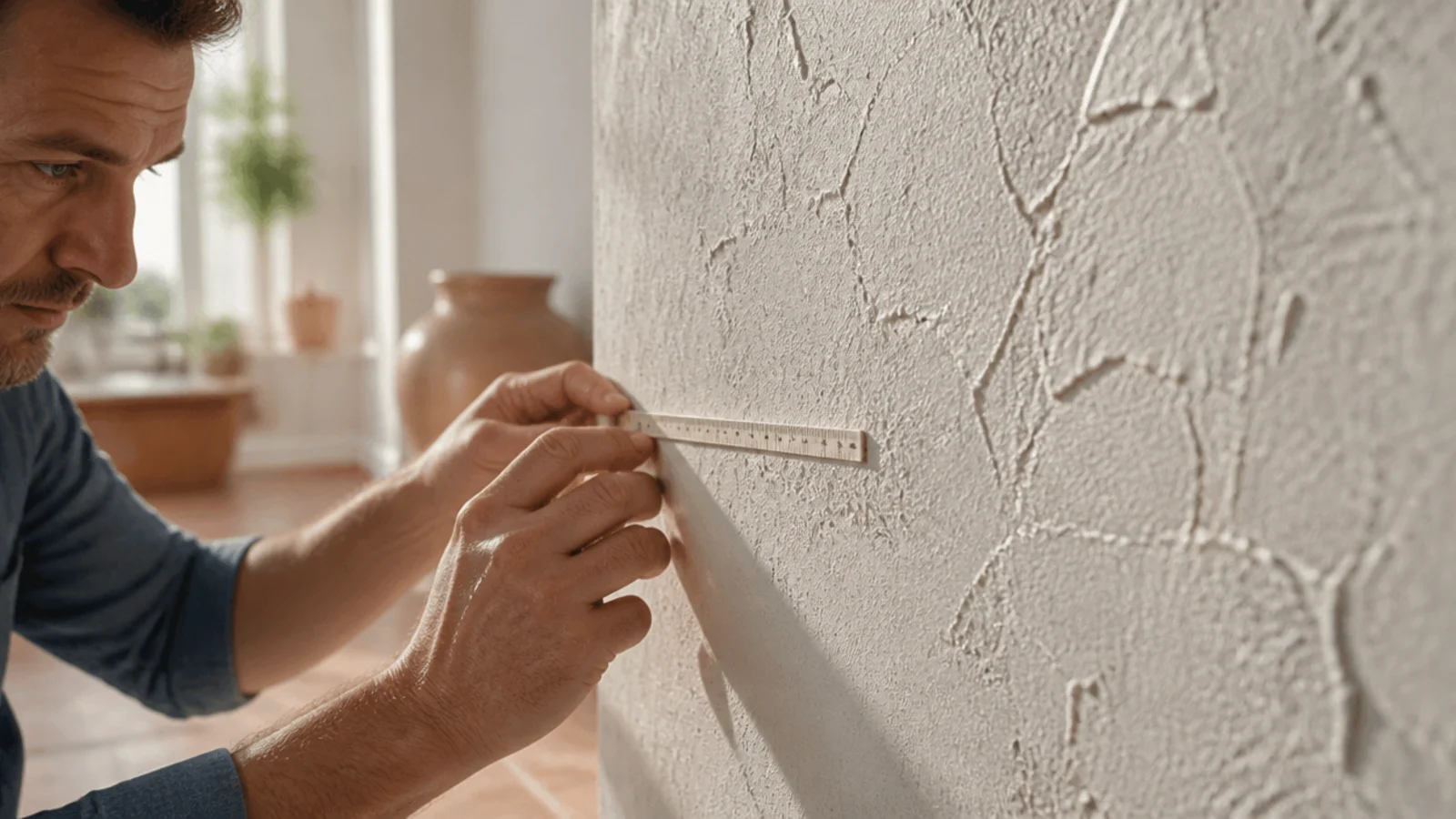 Strukturierte Wandfläche, deren Relief das Streiflicht sichtbar macht.