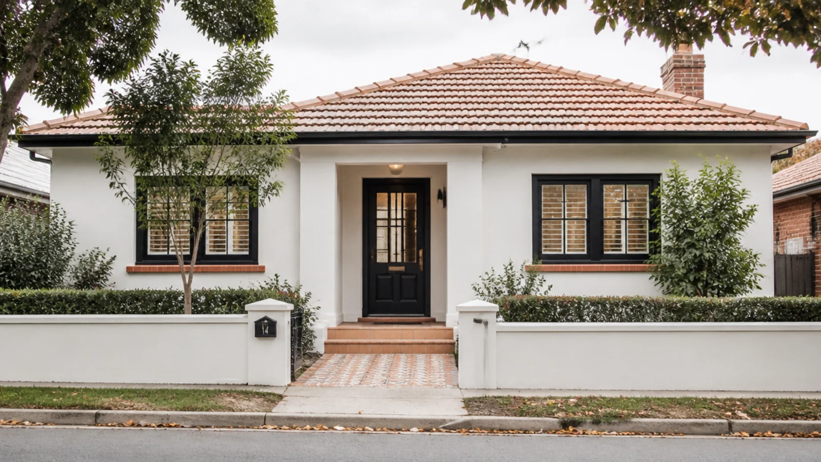 Suburban house exterior from the kerb in flat daylight.